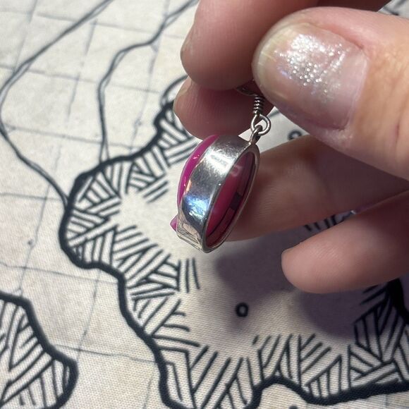 Pink Druzy 925 Sterling Silver Polished Stone Oval Shaped Dangle Earrings - Picture 5 of 6